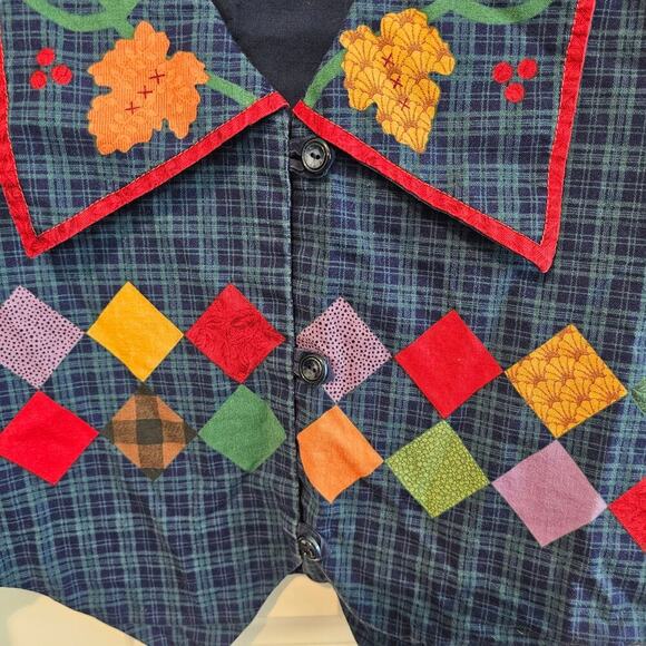 Vintage 90s Handmade Vest Women Large Blue Button Plaid Fall Preppy Granny Retro - Picture 3 of 7